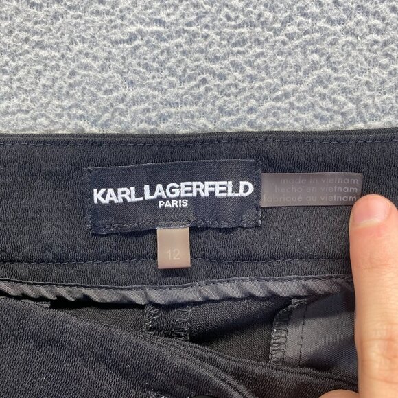 KARL LAGERFELD Pants Womens Size 12 Black Tapered Leg Hi Rise Classic Trousers - Picture 3 of 8